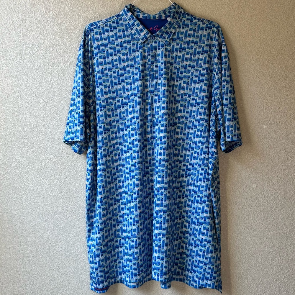 Robert Graham Tequila Sunrise Performance Short Sleeve Polo Shirt Size 1XL Tall